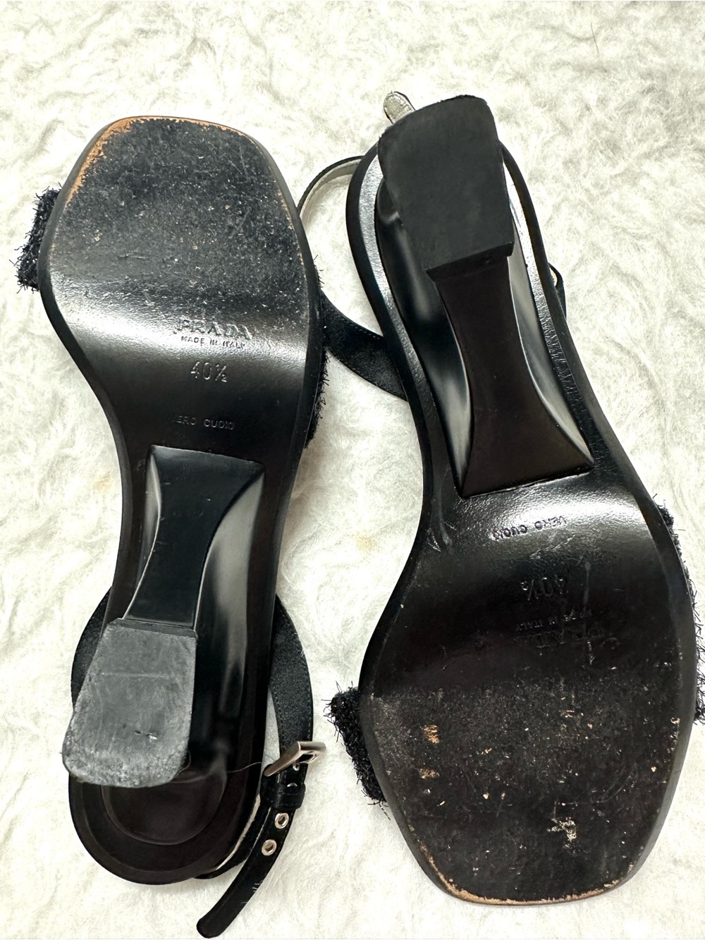 Prada Black Textured Front Strap Ankle-Strap Heels - Picture 9 of 10